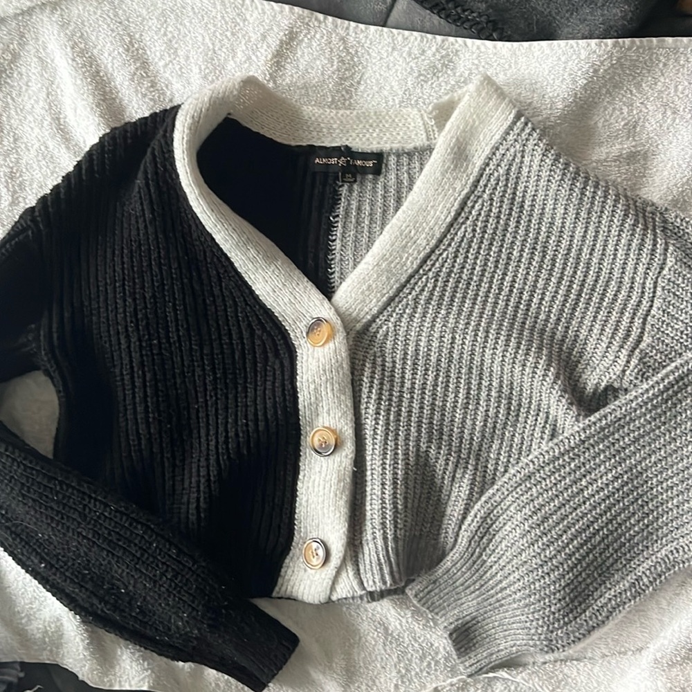 Half Black Half Gray Cropped Sweater